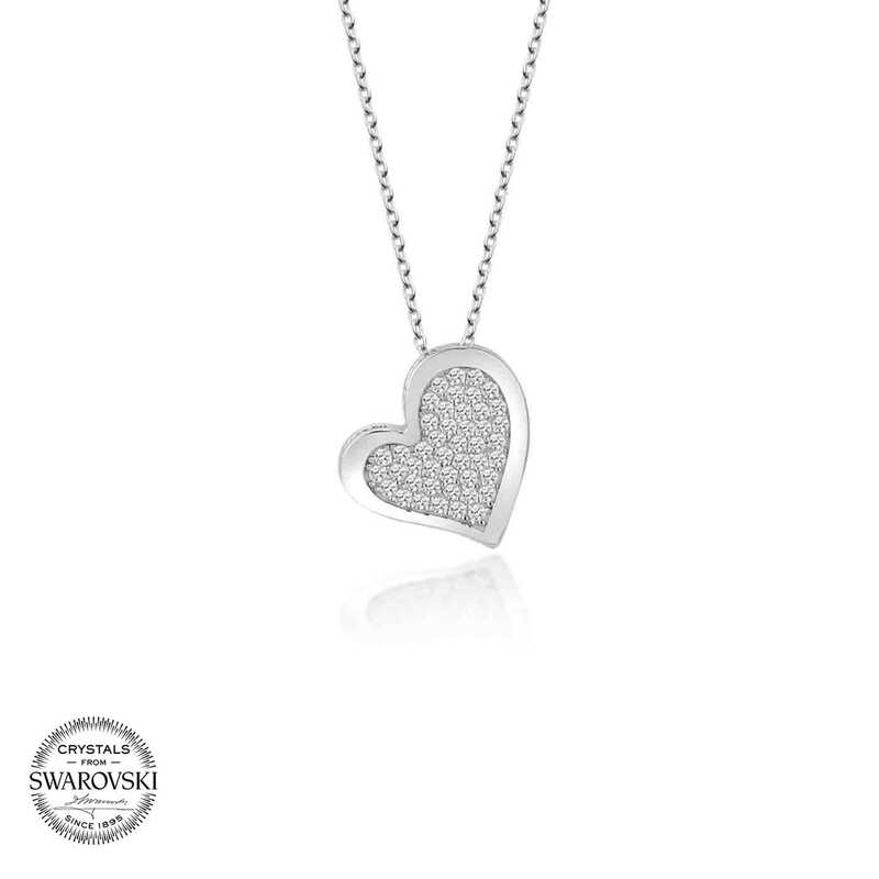 Silverlina%20Swarovski%20Taşlı%20Gümüş%20Kalp%20Bayan%20Kolye