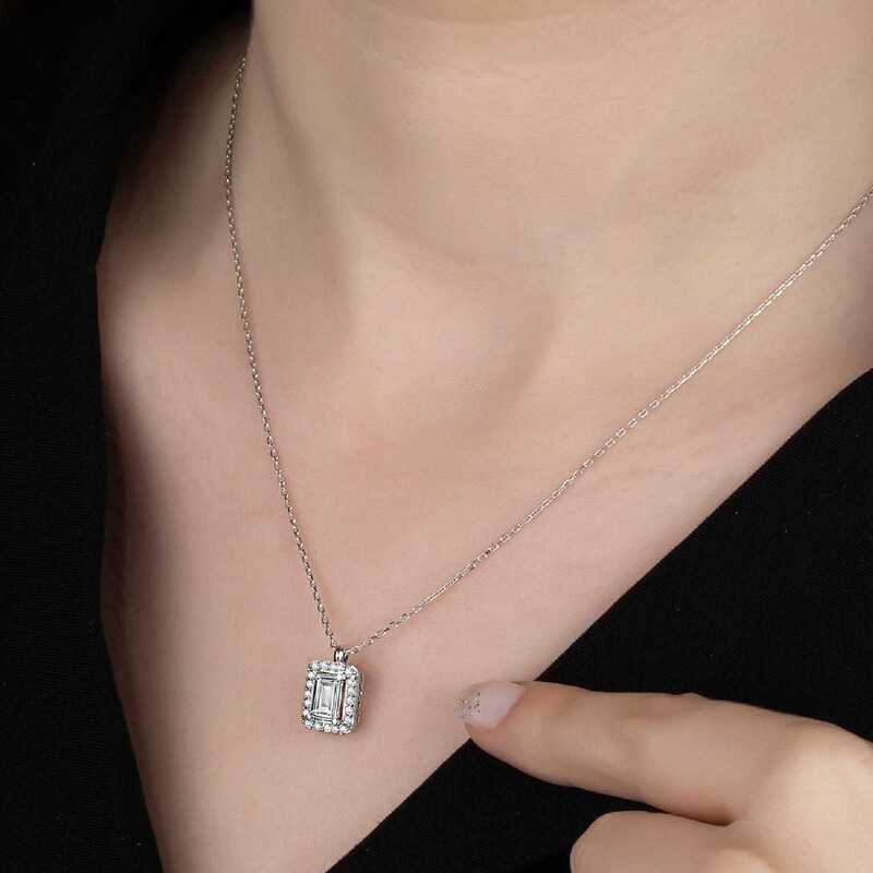 Silverlina%20Swarovski%20Taşlı%20Gümüş%20Baget%20Bayan%20Kolye