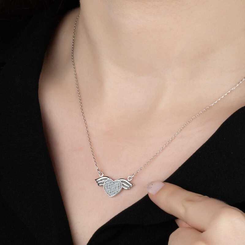 Silverlina%20Swarovski%20Taşlı%20Gümüş%20Kalp%20Bayan%20Kolye