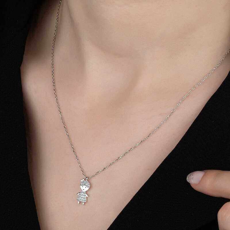 Silverlina%20Swarovski%20Taşlı%20Gümüş%20Çocuk%20Bayan%20Kolye