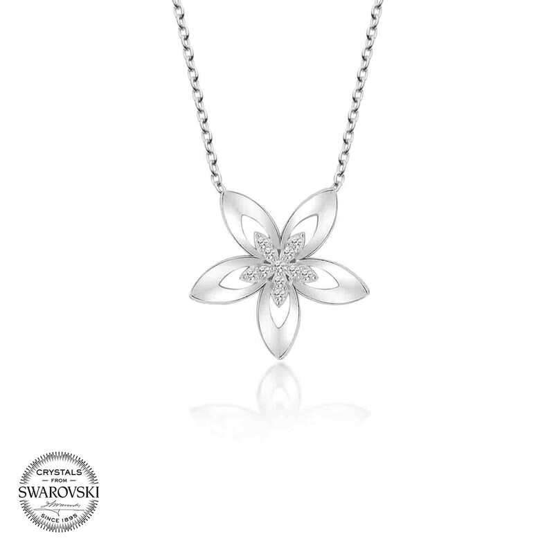 Silverlina%20Swarovski%20Taşlı%20Gümüş%20Çiçek%20Bayan%20Kolye