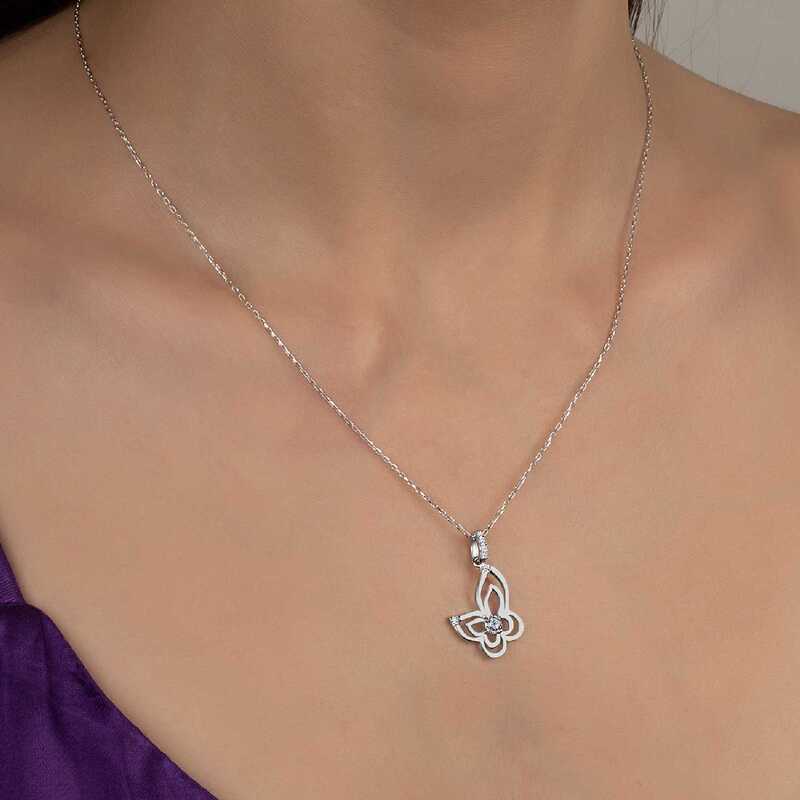 Silverlina%20Swarovski%20Taşlı%20Gümüş%20Kelebek%20Bayan%20Kolye