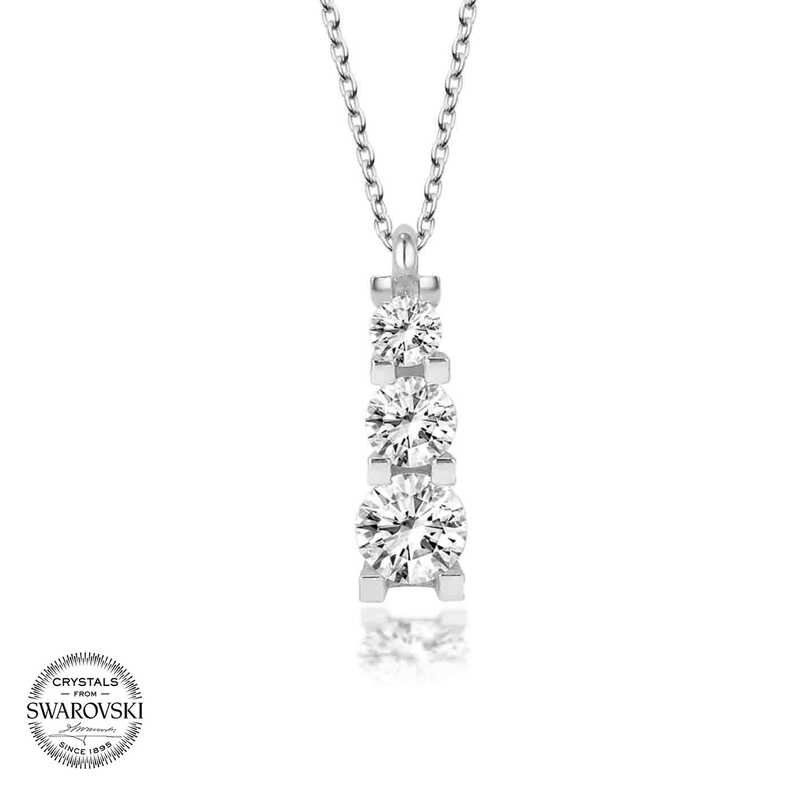 Silverlina%20Swarovski%20Taşlı%20Gümüş%20Üçtaş%20Tektaş%20Bayan%20Kolye