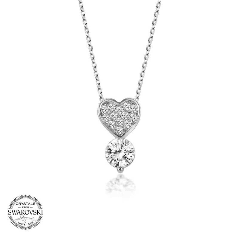 Silverlina%20Swarovski%20Taşlı%20Gümüş%20Kalp%20Tektaş%20Bayan%20Kolye