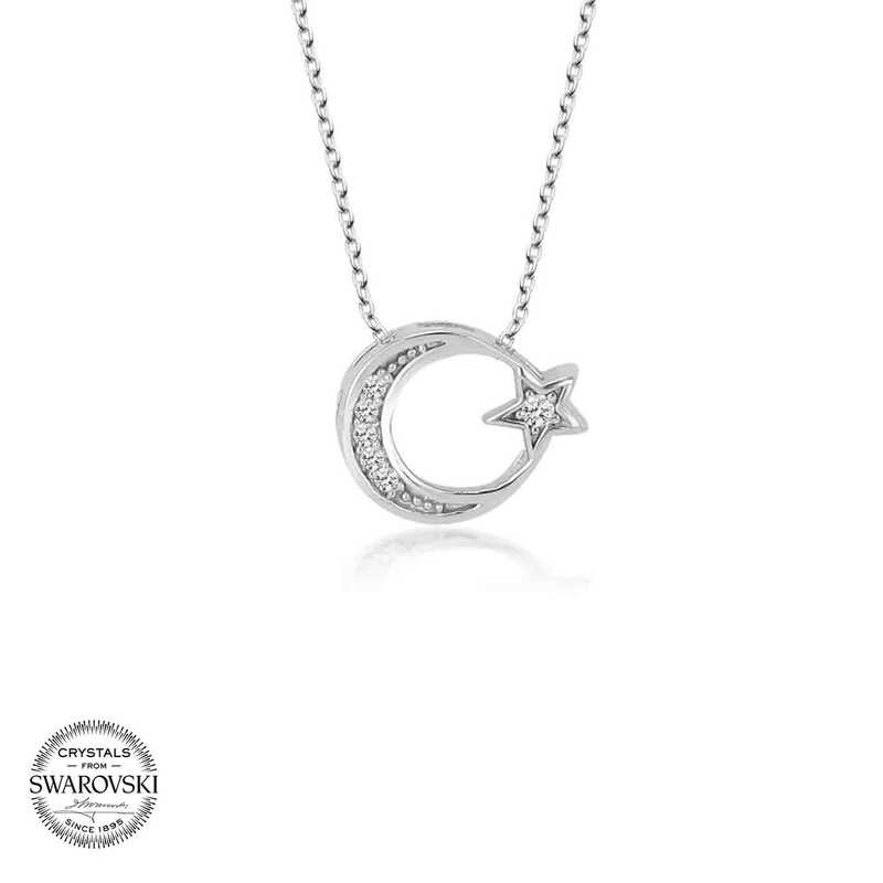 Silverlina%20Swarovski%20Taşlı%20Gümüş%20Ayyıldız%20Bayan%20Kolye