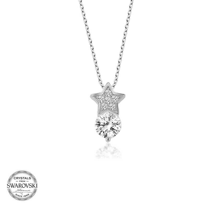 Silverlina%20Swarovski%20Taşlı%20Gümüş%20Yıldız%20Tektaş%20Bayan%20Kolye