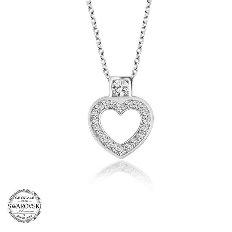 Silverlina%20Swarovski%20Taşlı%20Gümüş%20Kalp%20Bayan%20Kolye