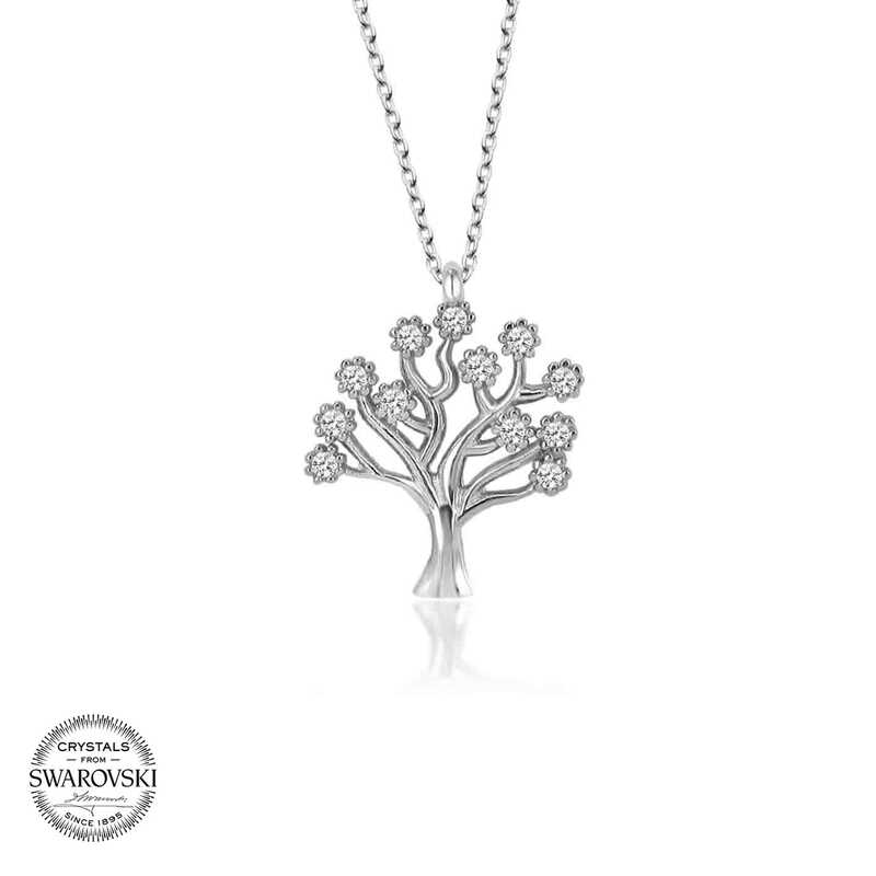 Silverlina%20Swarovski%20Taşlı%20Gümüş%20Hayat%20Ağacı%20Bayan%20Kolye