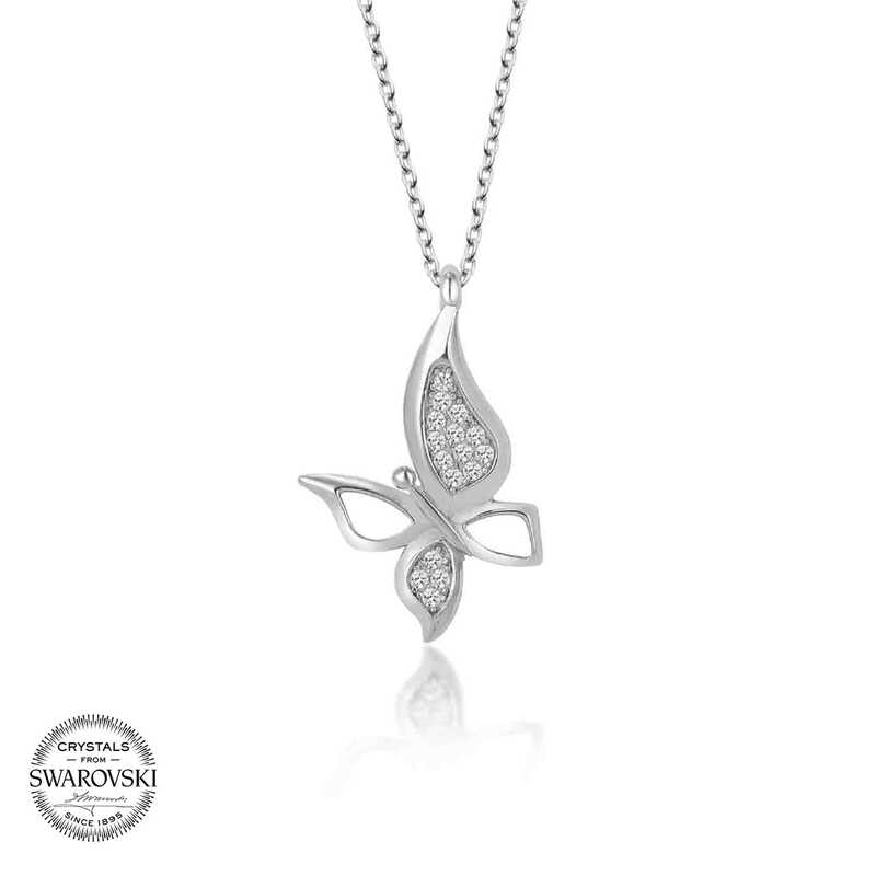 Silverlina%20Swarovski%20Taşlı%20Gümüş%20Kelebek%20Bayan%20Kolye