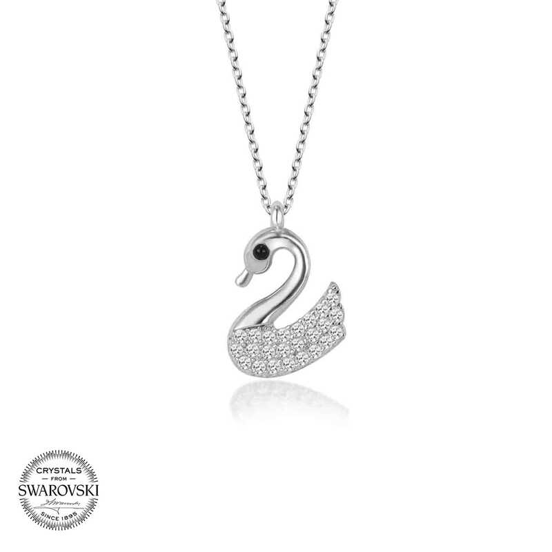 Silverlina%20Swarovski%20Taşlı%20Gümüş%20Kuğu%20Bayan%20Kolye