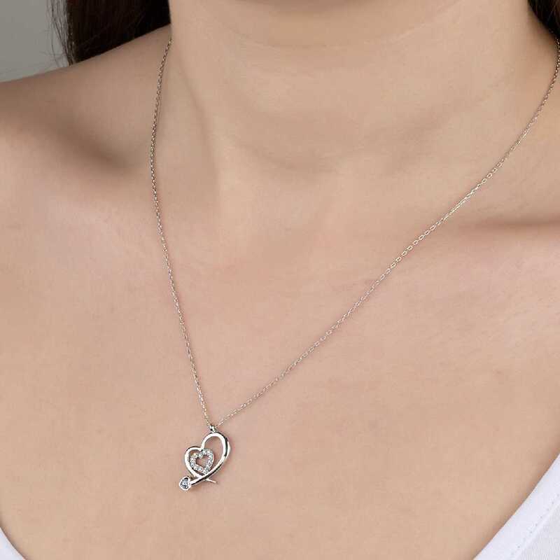 Silverlina%20Swarovski%20Taşlı%20Gümüş%20Kalp%20Bayan%20Kolye