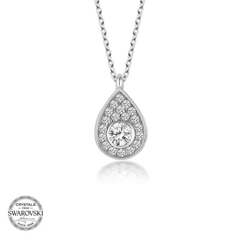 Silverlina%20Swarovski%20Taşlı%20Gümüş%20Damla%20Tektaş%20Bayan%20Kolye