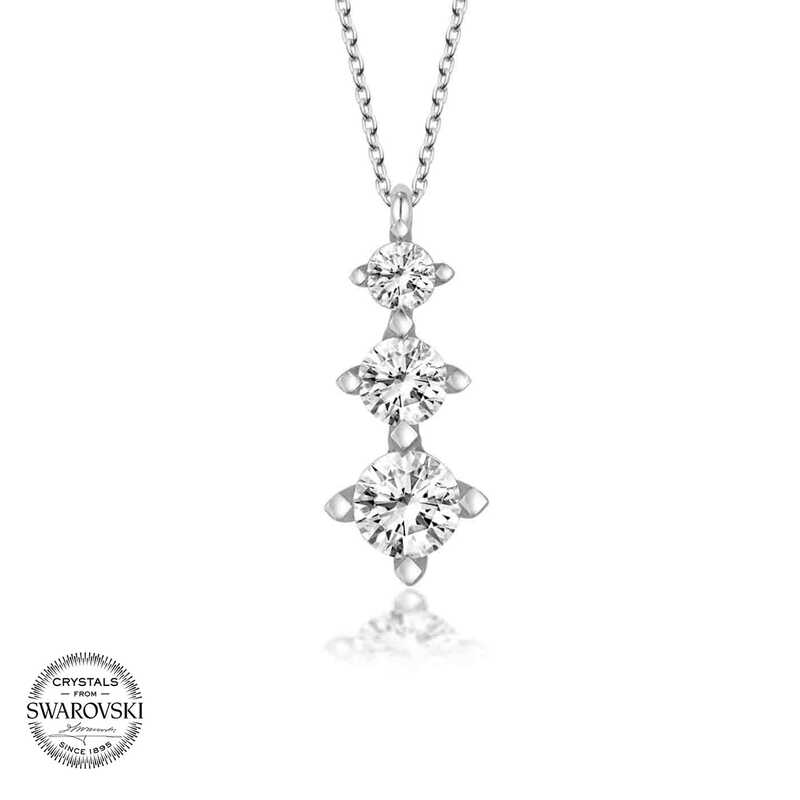 Silverlina%20Swarovski%20Taşlı%20Gümüş%20Üçtaş%20Tektaş%20Bayan%20Kolye