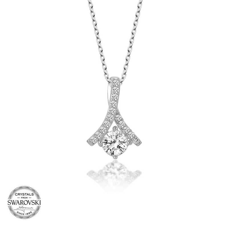 Silverlina%20Swarovski%20Taşlı%20Gümüş%20Tektaş%20Bayan%20Kolye