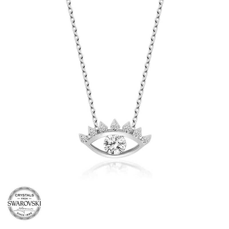 Silverlina%20Swarovski%20Taşlı%20Gümüş%20Göz%20Tektaş%20Bayan%20Kolye