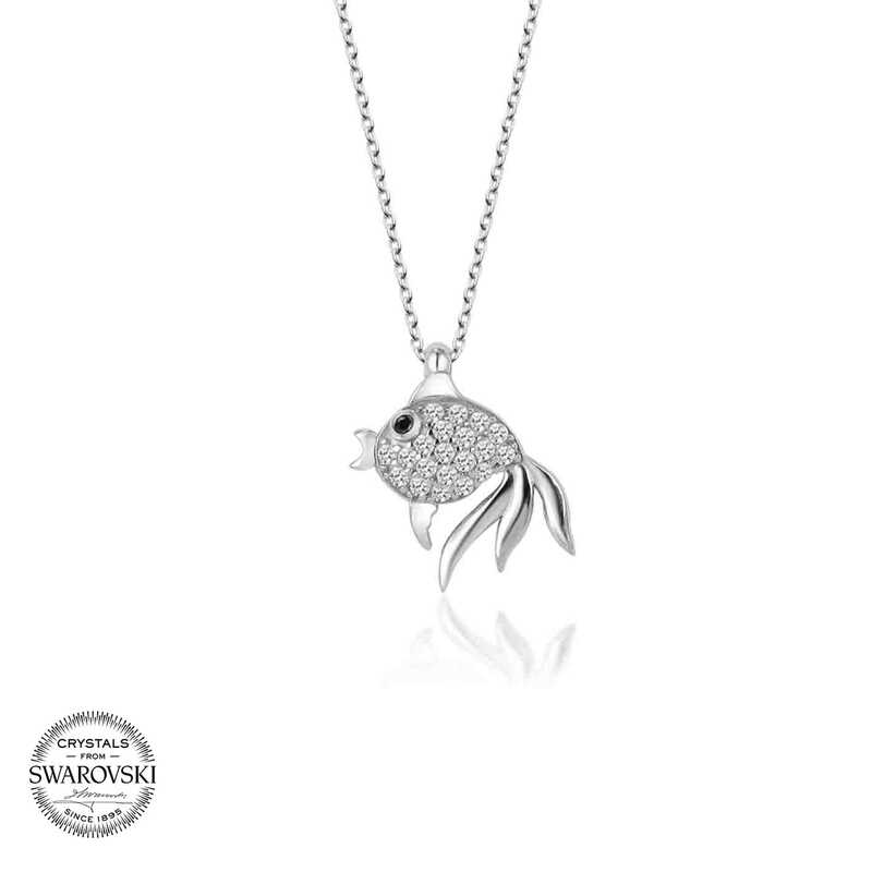 Silverlina%20Swarovski%20Taşlı%20Gümüş%20Balık%20Bayan%20Kolye