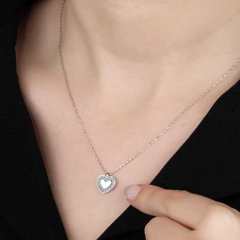 Silverlina%20Swarovski%20Taşlı%20Gümüş%20Kalp%20Bayan%20Kolye