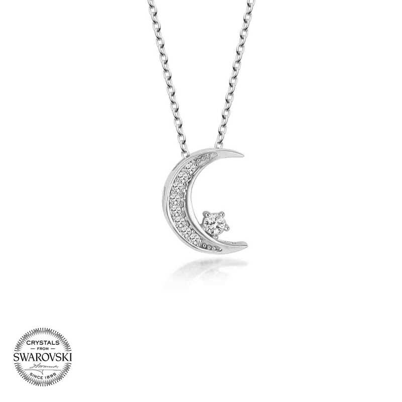 Silverlina%20Swarovski%20Taşlı%20Gümüş%20Ayyıldız%20Bayan%20Kolye