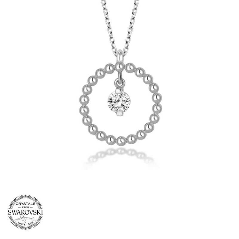 Silverlina%20Swarovski%20Taşlı%20Gümüş%20Çember%20Tektaş%20Bayan%20Kolye