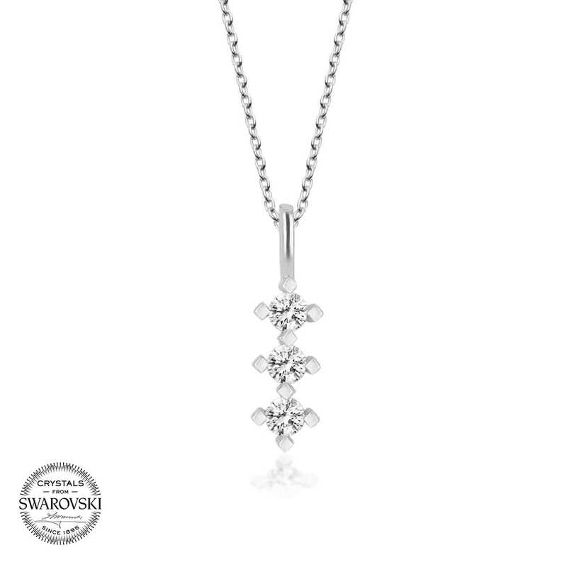 Silverlina%20Swarovski%20Taşlı%20Gümüş%20Üçtaş%20Tektaş%20Bayan%20Kolye