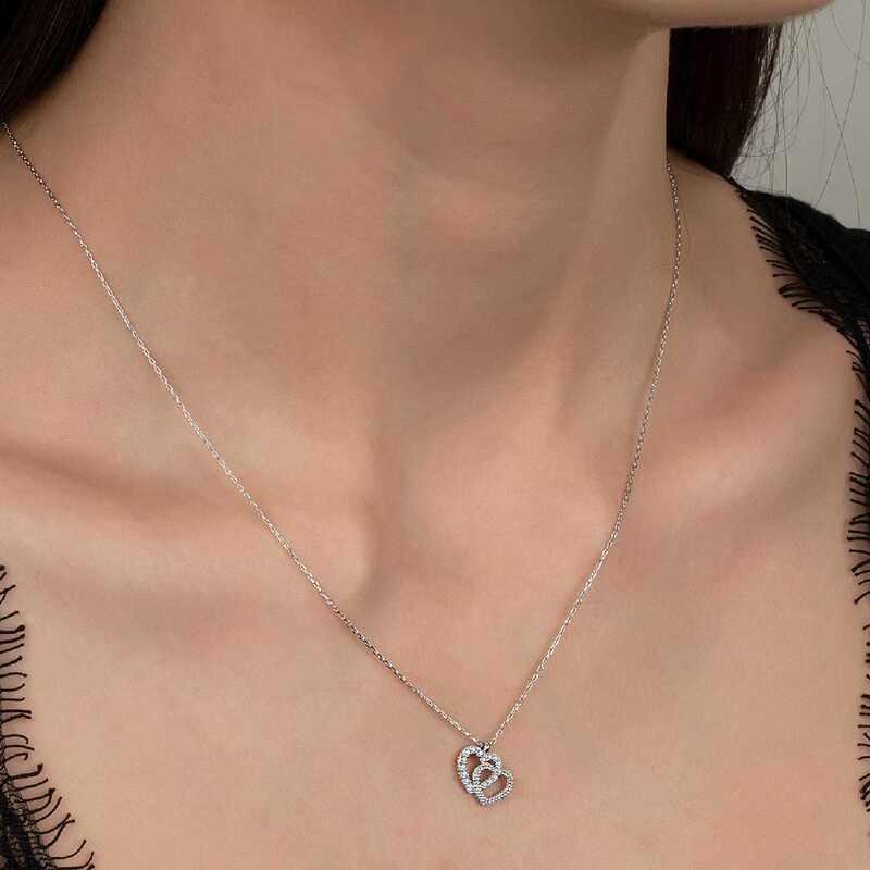 Silverlina%20Swarovski%20Taşlı%20Gümüş%20Kalp%20Bayan%20Kolye