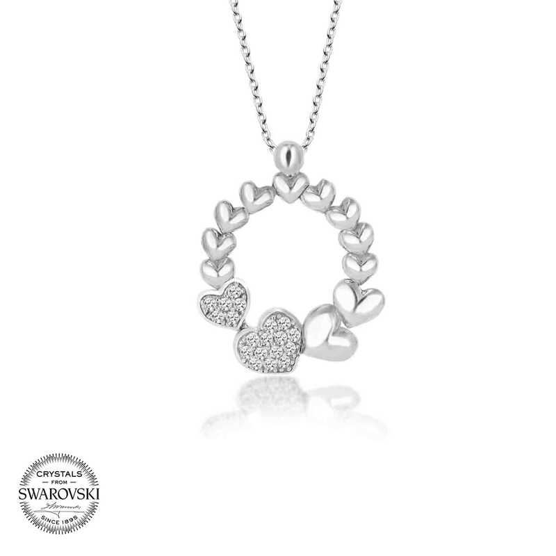 Silverlina%20Swarovski%20Taşlı%20Gümüş%20Çember%20Kalp%20Bayan%20Kolye