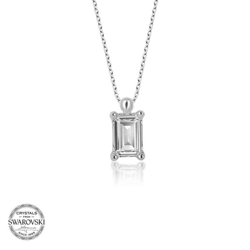 Silverlina%20Swarovski%20Taşlı%20Gümüş%20Baget%20Tektaş%20Bayan%20Kolye