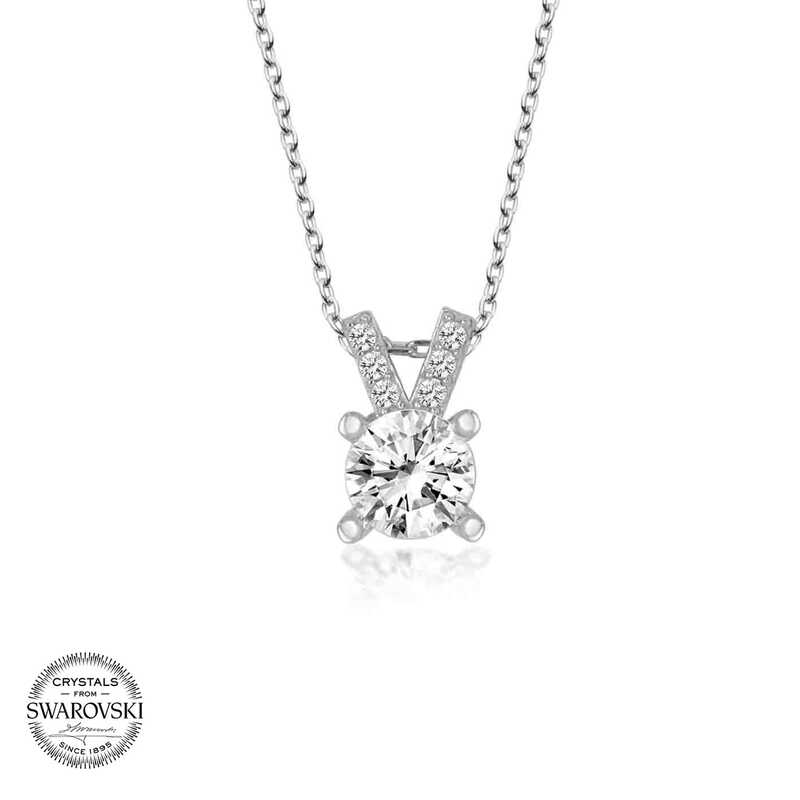 Silverlina%20Swarovski%20Taşlı%20Gümüş%20Tektaş%20Bayan%20Kolye