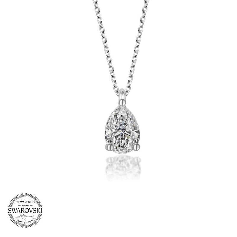 Silverlina%20Swarovski%20Taşlı%20Gümüş%20Damla%20Tektaş%20Bayan%20Kolye