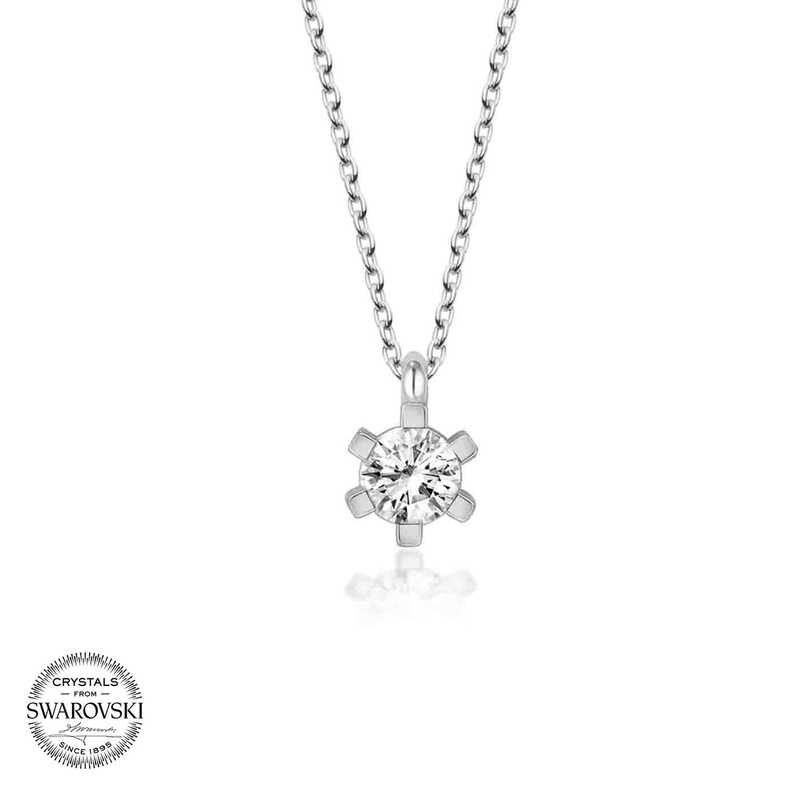 Silverlina%20Swarovski%20Taşlı%20Gümüş%20Tektaş%20Bayan%20Kolye