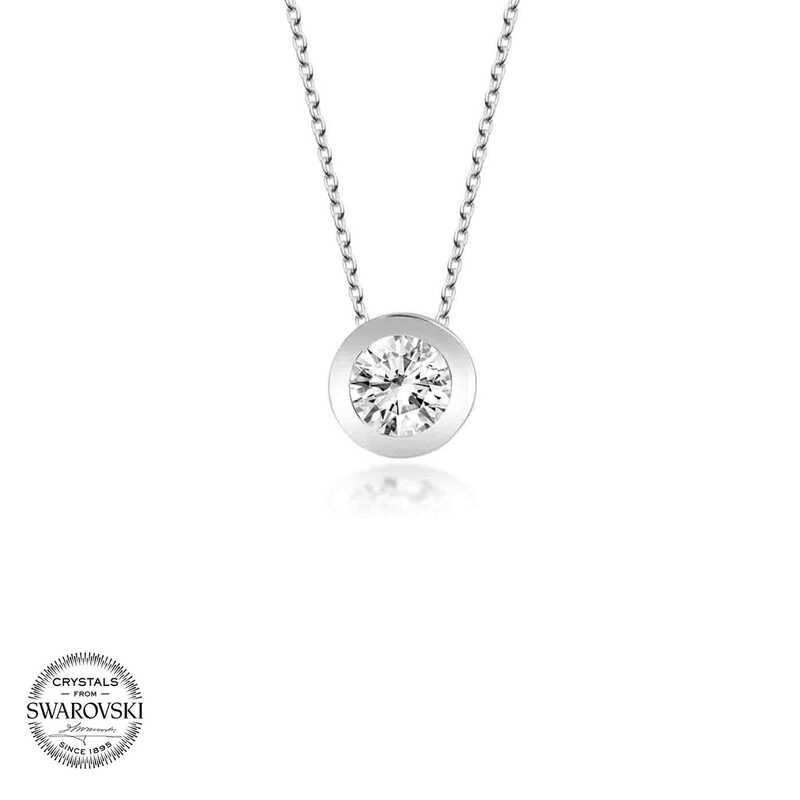 Silverlina%20Swarovski%20Taşlı%20Gümüş%20%20Tektaş%20Bayan%20Kolye