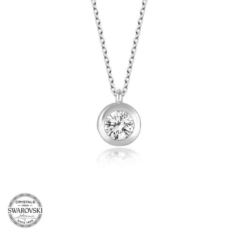 Silverlina%20Swarovski%20Taşlı%20Gümüş%20Tektaş%20Bayan%20Kolye