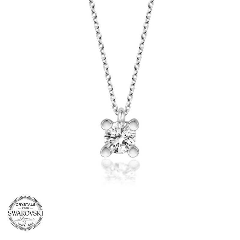 Silverlina%20Swarovski%20Taşlı%20Gümüş%20Tektaş%20Bayan%20Kolye