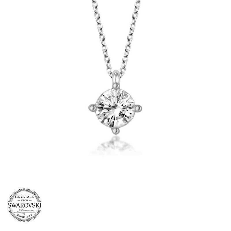 Silverlina%20Swarovski%20Taşlı%20Gümüş%20Tektaş%20Bayan%20Kolye