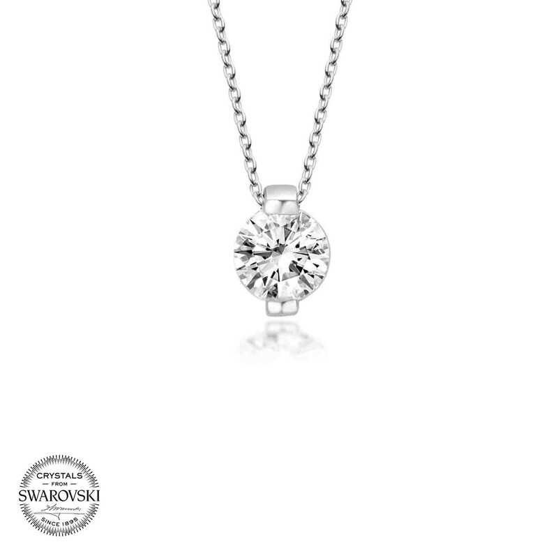 Silverlina%20Swarovski%20Taşlı%20Gümüş%20Tektaş%20Bayan%20Kolye