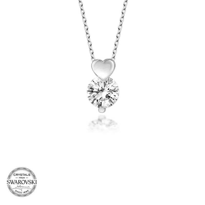 Silverlina%20Swarovski%20Taşlı%20Gümüş%20Kalp%20Tektaş%20Bayan%20Kolye