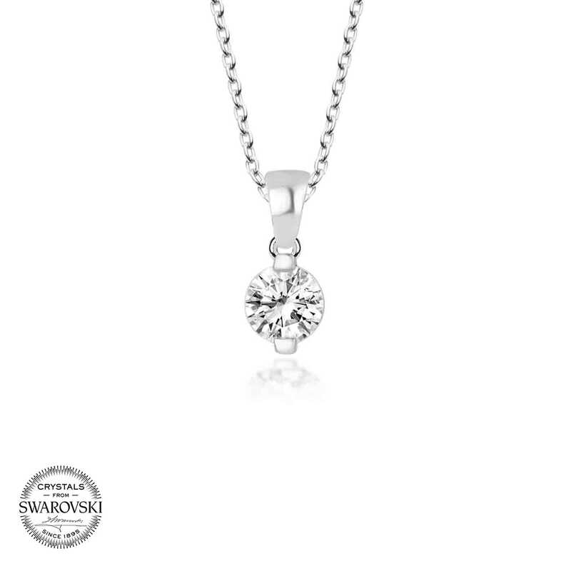 Silverlina%20Swarovski%20Taşlı%20Gümüş%20Tektaş%20Bayan%20Kolye