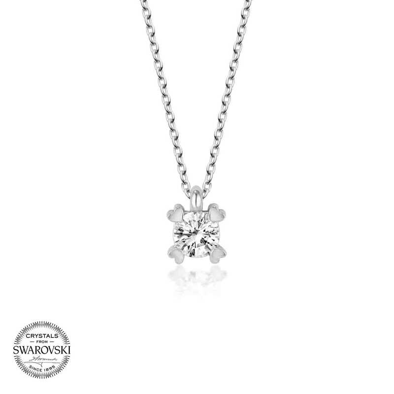 Silverlina%20Swarovski%20Taşlı%20Gümüş%20Tektaş%20Bayan%20Kolye