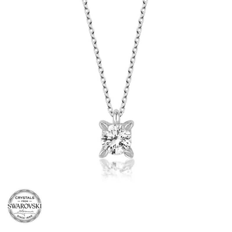 Silverlina%20Swarovski%20Taşlı%20Gümüş%20Tektaş%20Bayan%20Kolye