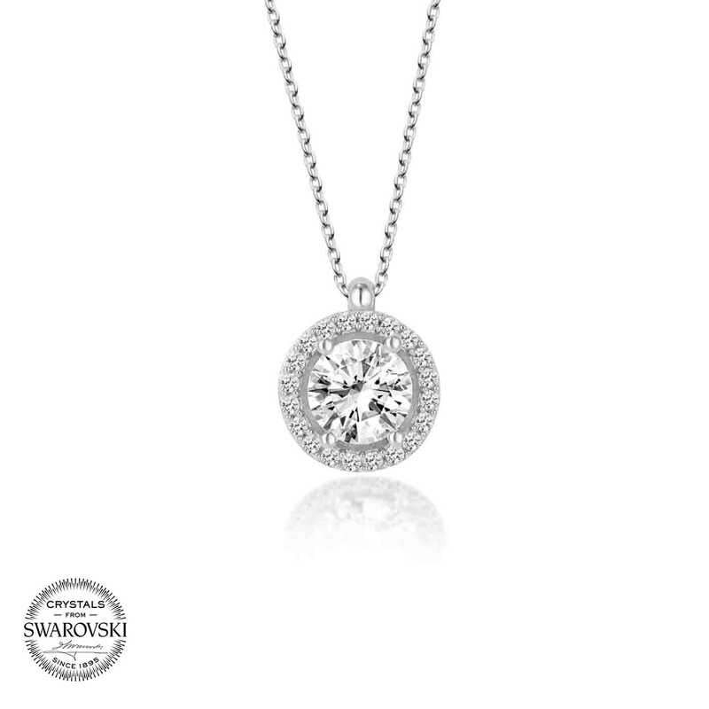 Silverlina%20Swarovski%20Taşlı%20Gümüş%20Çember%20Tektaş%20Bayan%20Kolye