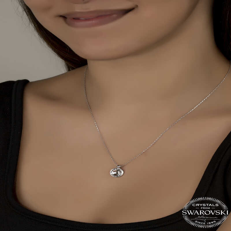 Silverlina%20Swarovski%20Crystal%20Taşlı%20Çerçeveli%20Gümüş%20Kadın%20Kolye