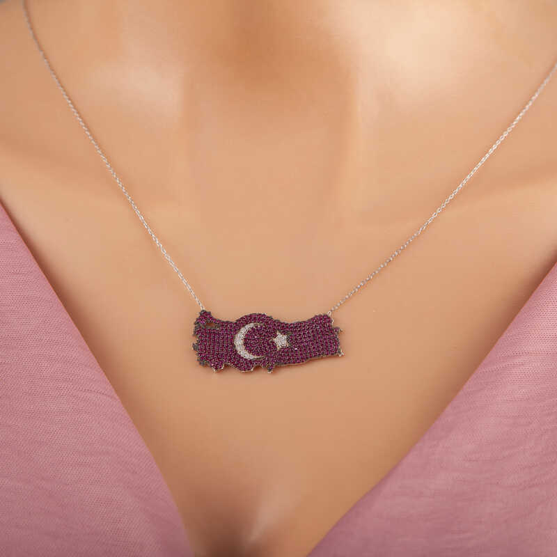 Silverlina%20Gümüş%20Ay%20Yıldız%20Türkiye%20Haritası%20Kadın%20Kolye