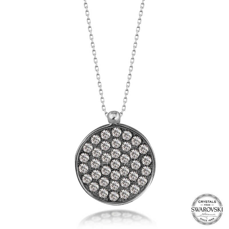 Silverlina%20Swarovski%20Crystal%20Taşlı%20Yuvarlak%20Gümüş%20Kadın%20Kolye