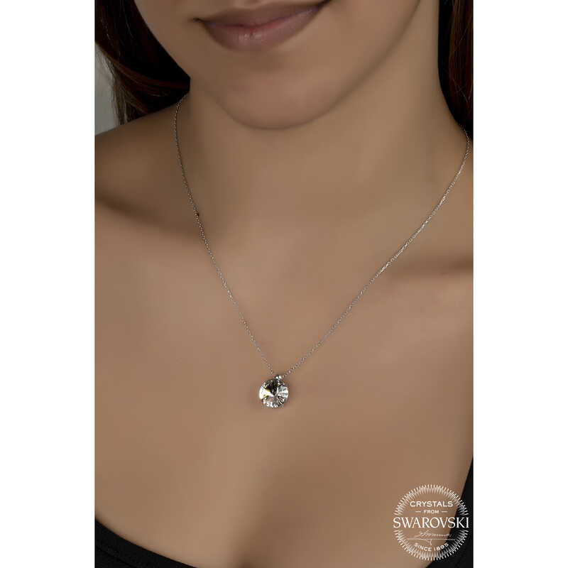 Silverlina%20Swarovski%20Crystal%20Taşlı%20Tektaş%20Gümüş%20Kadın%20Kolye