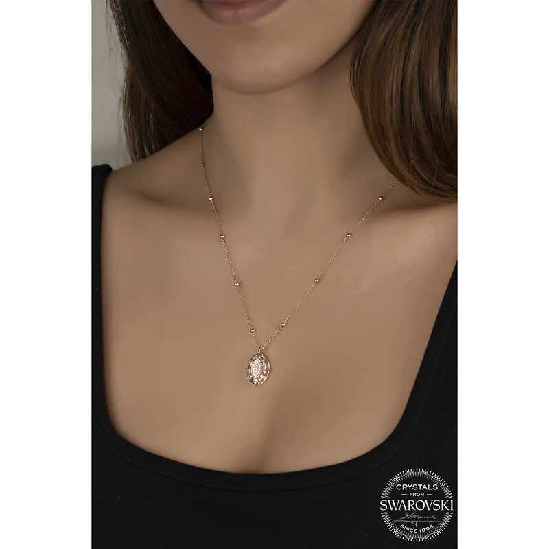 Silverlina%20Swarovski%20Crystal%20Taşlı%20Rose%20Top%20Zincir%20Oval%20Gümüş%20Kadın%20Kolye