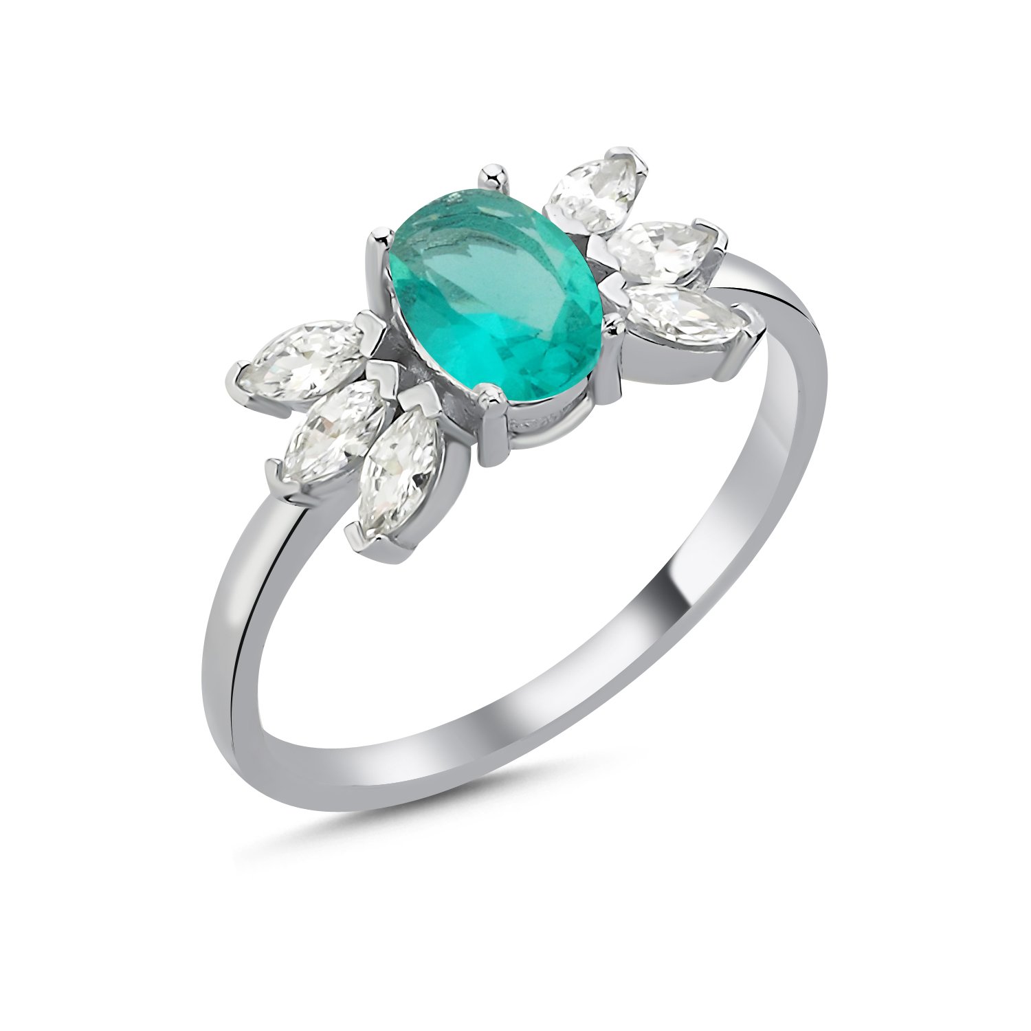 Silverlina%20Gümüş%20Paraiba%20Oval%20Mekik%20Zirkon%20Taşlı%20Yüzük