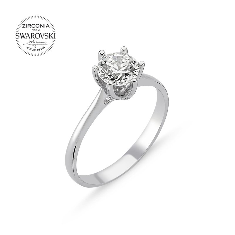 Silverlina%20Gümüş%20Swarovski%20Zirconia%20Taşlı%20Tektaş%20Yüzük