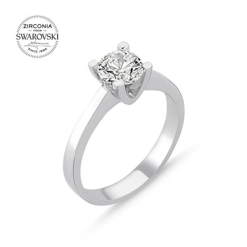 Silverlina%20Gümüş%20Swarovski%20Zirconia%20Taşlı%20Tektaş%20Yüzük