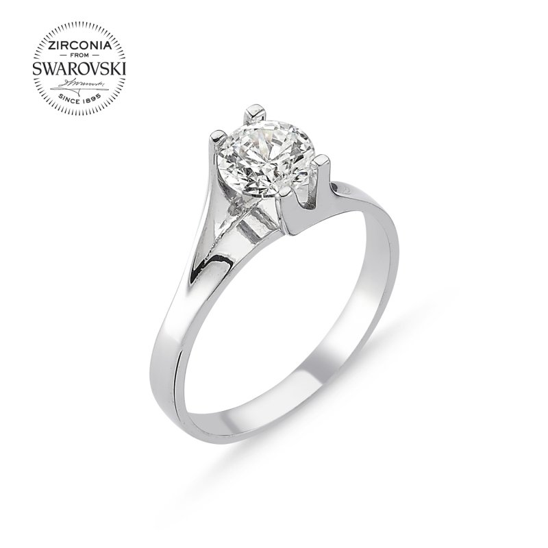 Silverlina%20Gümüş%20Swarovski%20Zirconia%20Taşlı%20Tektaş%20Yüzük