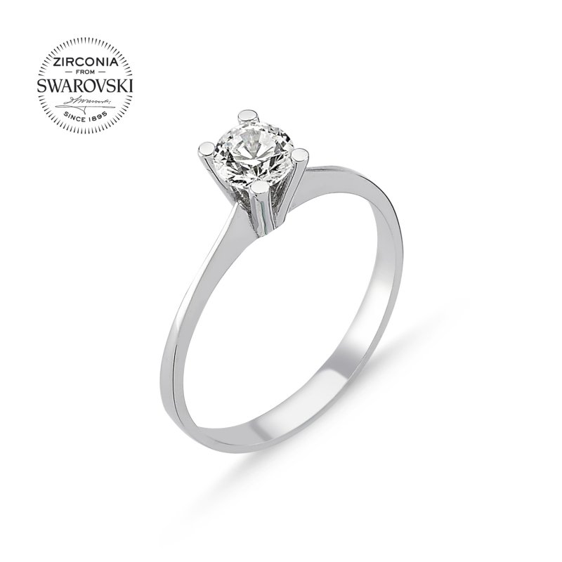 Silverlina%20Gümüş%20Swarovski%20Zirconia%20Taşlı%20Tektaş%20Yüzük